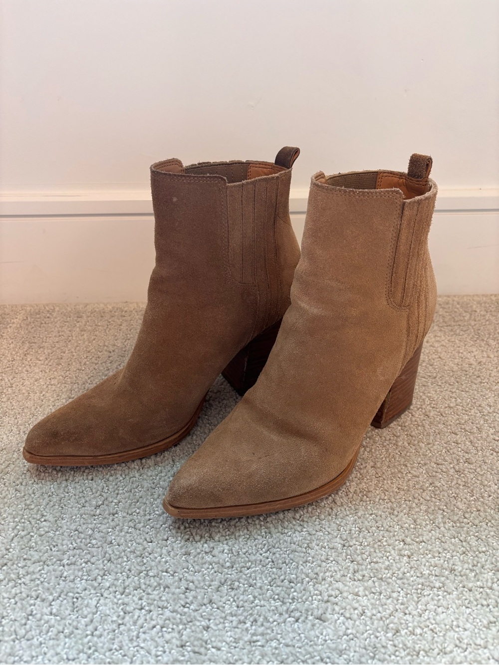 Marc Fisher Tan Suede Pointed-Toe Ankle Booties